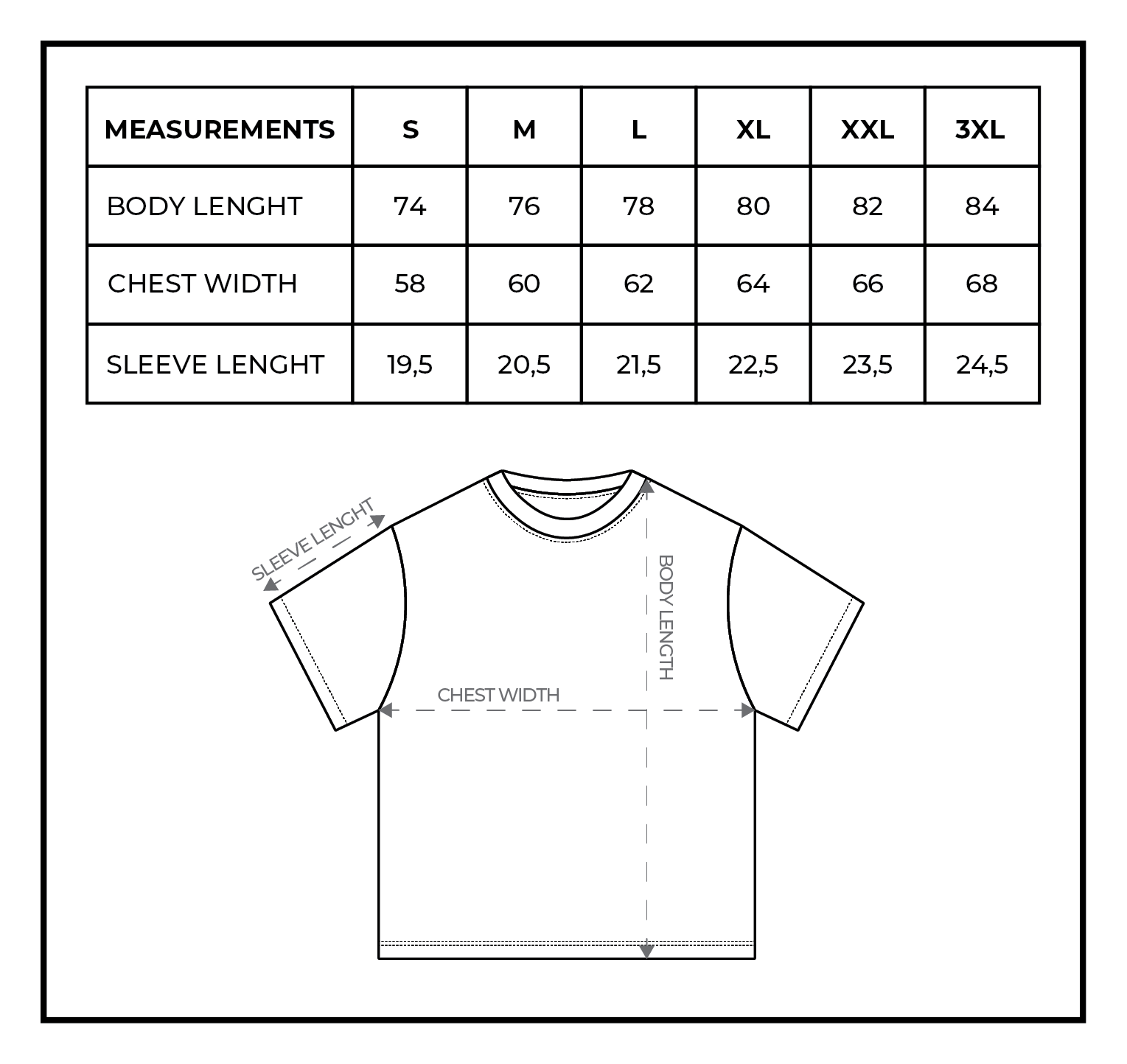 Größentabelle T-Shirt